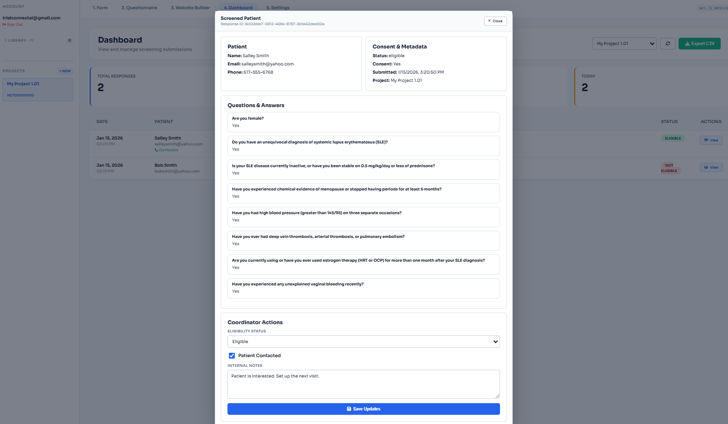 Coordinator dashboard patient view