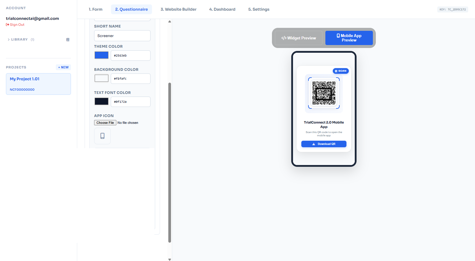 Mobile app QR code preview