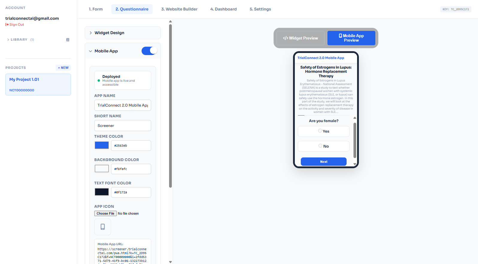 Mobile app intake questions