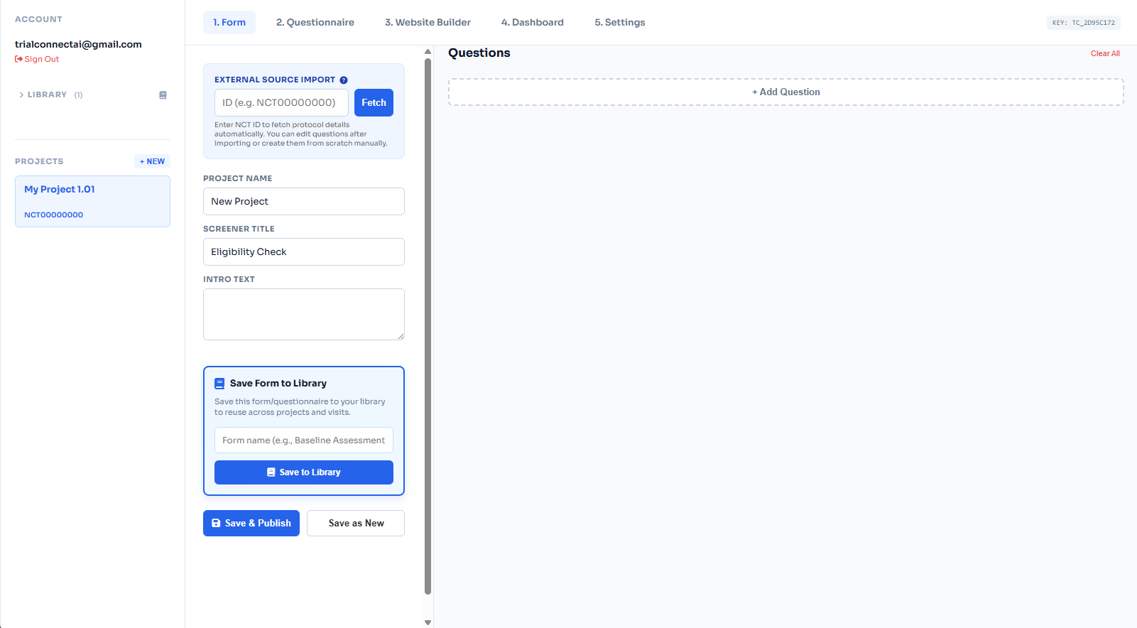 Blank patient screener form builder