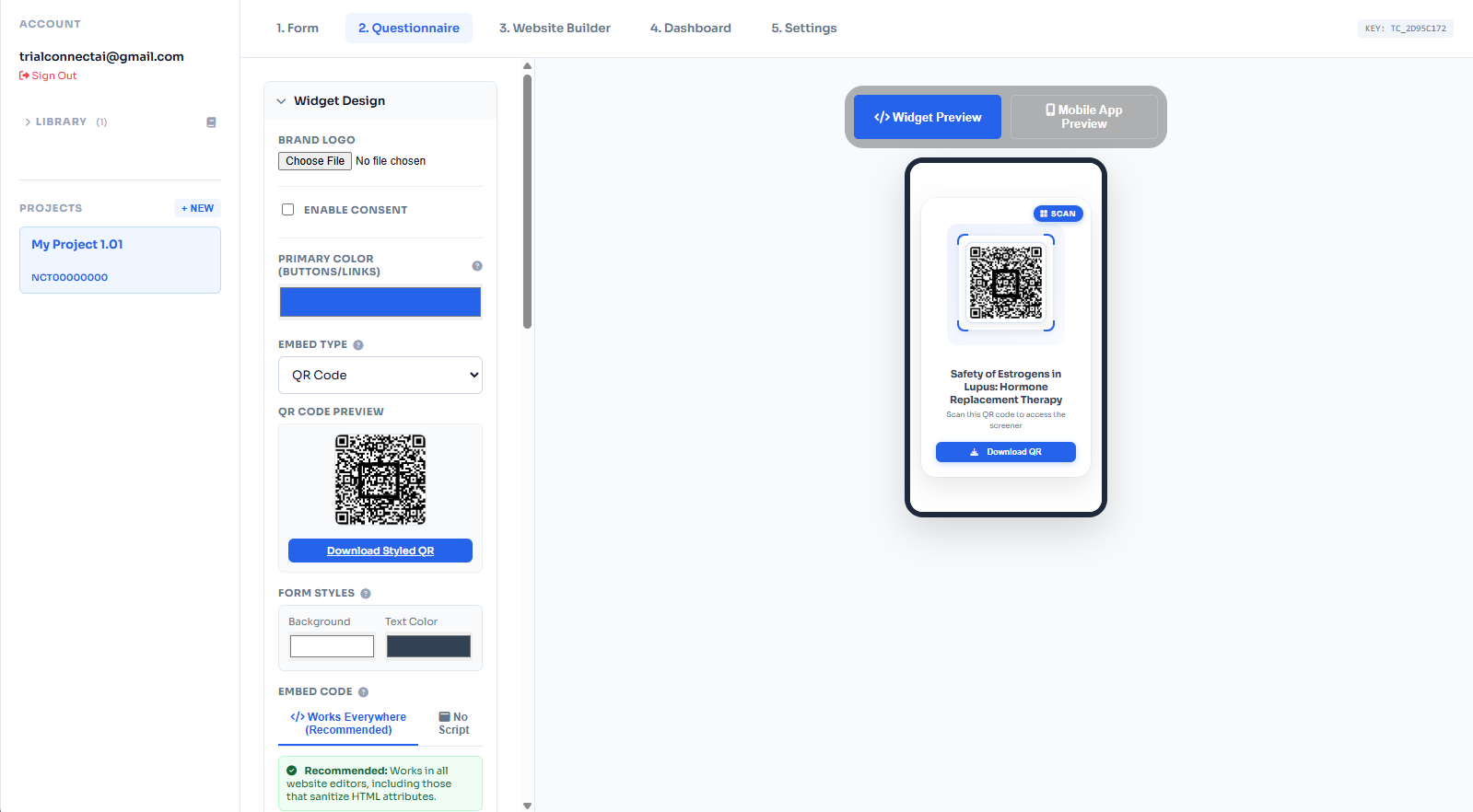 Widget QR code preview