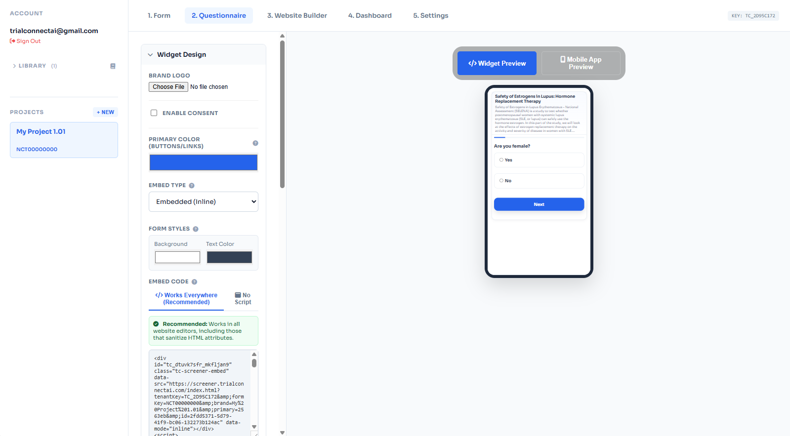 Embedded screening questions